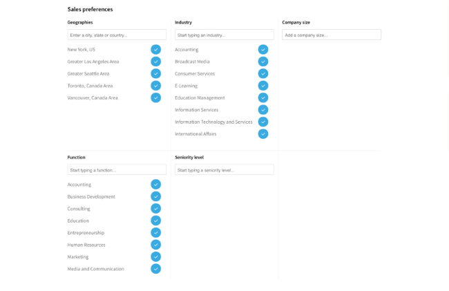 Screenshot of LinkedIn Sales Preferences