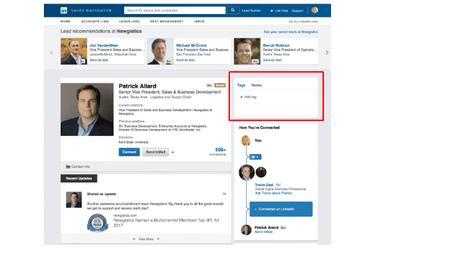 Screenshot of LinkedIn Sales Navigator with red box around 